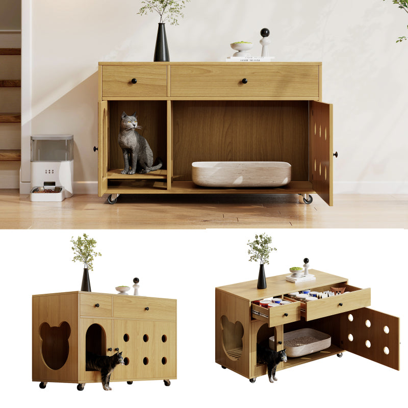 Katzenschrank/Katzenhaus mit abnehmbare Sandablassplatte, geruchsisoliert, ohne Katzenklo, 100×45×66 cm (Naturholzfarbe, Gelbmaplefarbe)