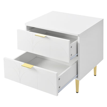 Moderner Nachttisch mit vergoldeten Füßen und Knöpfen, florales Muster, 2er-Set mit 2 Schubladen, lackiert, Ecken mit Anti-Bump-Design, 50B*40T*54H cm, weiß