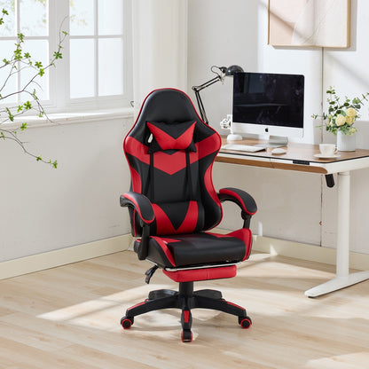 Gaming Stuhl Racing Design, 155° Liegefunktion, Fußstütze, Lendenmassage, Schwarz-Rot