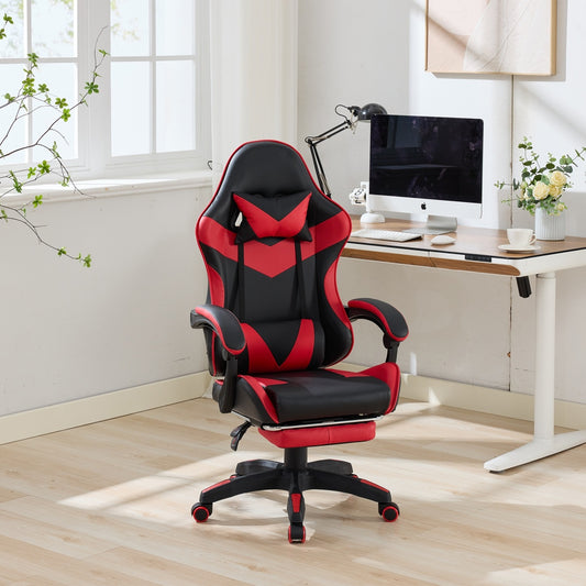 Gaming Stuhl Racing Design, 155° Liegefunktion, Fußstütze, Lendenmassage, Schwarz-Rot