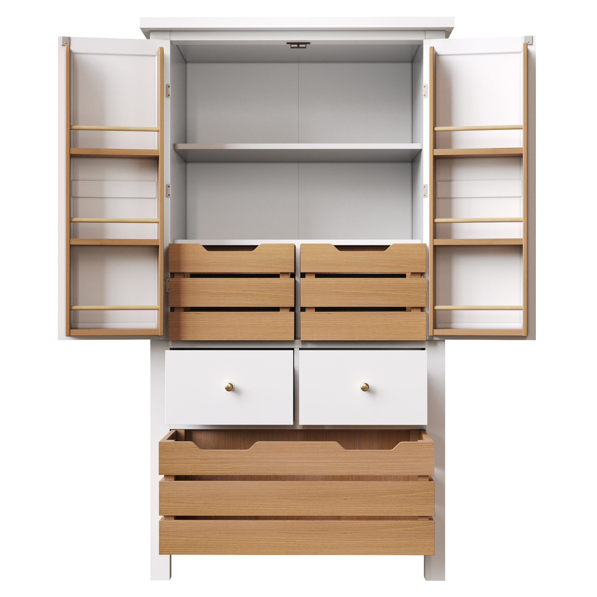 Küchenschrank 140cm hoch, Buffet-Schrank mit 2 Türen & 5 Schubladen, Mehrzweckschrank Weiß, Sideboard Vorratsschrank mit Kippschutz, 80x40cm