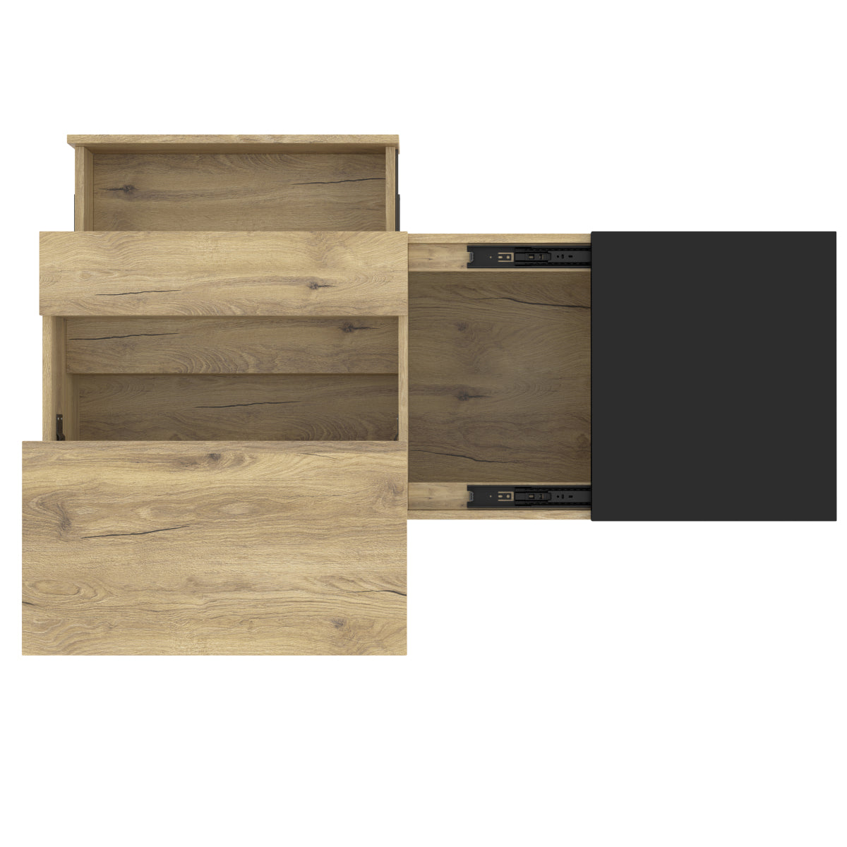 Couchtisch mit LED-Beleuchtung, Tischplatte höhenverstellbar, Holzoptik/Schwarz