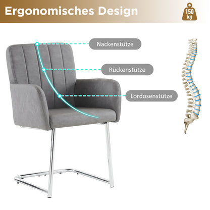 2er Set Esszimmerstühle mit vertikalen Streifen, Kunstleder, grau