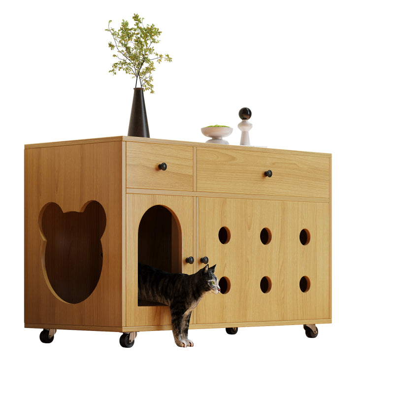 Katzenschrank/Katzenhaus mit abnehmbare Sandablassplatte, geruchsisoliert, ohne Katzenklo, 100×45×66 cm (Naturholzfarbe, Gelbmaplefarbe)