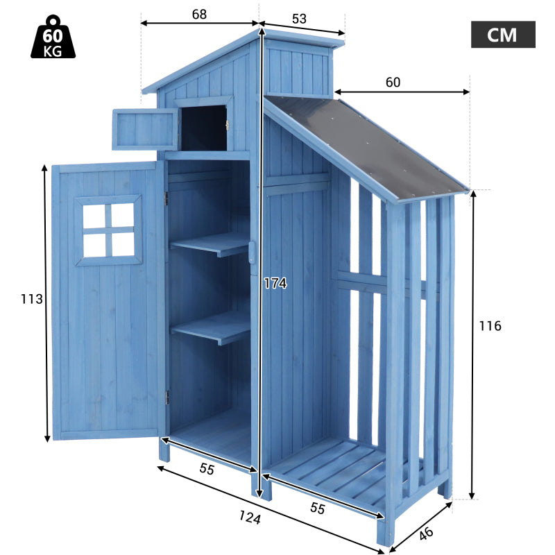 Gerätehaus Gartenschrank Geräteschuppen Geräteschrank, BxT: 124x46 cm,BxTxH:124x46x174cm, auch für kleine Gärten geeignet, Blau, (Holzhütte, 1 St., Gartenhaus)
