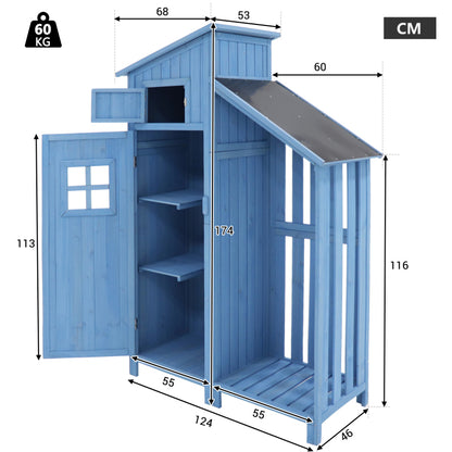 Gerätehaus Gartenschrank Geräteschuppen Geräteschrank, BxT: 124x46 cm,BxTxH:124x46x174cm, auch für kleine Gärten geeignet, Blau, (Holzhütte, 1 St., Gartenhaus)