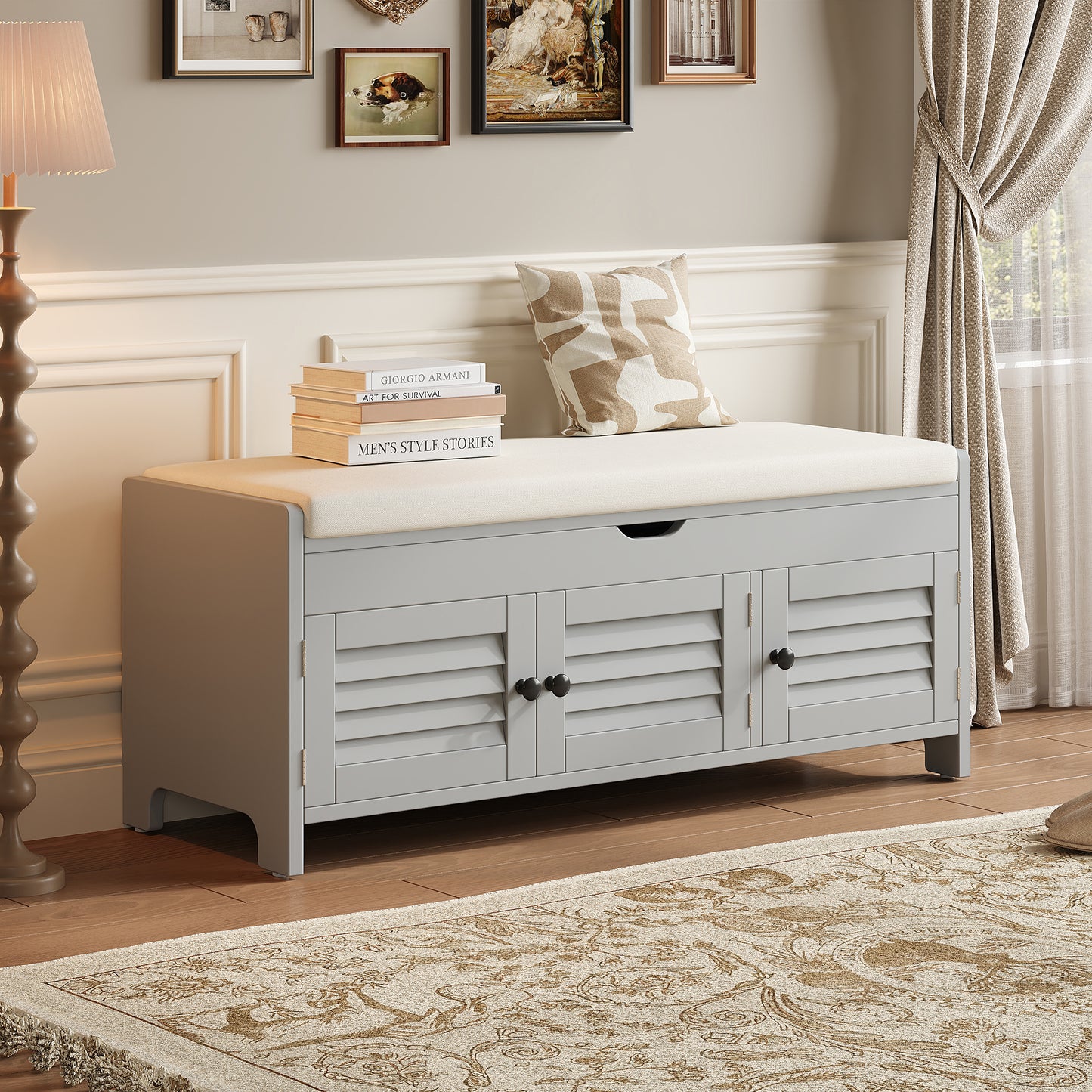 Moderne schuhbank mit sitzfläche, Eingangsbereich, Wohnzimmer, flurmöbel,  Grau
