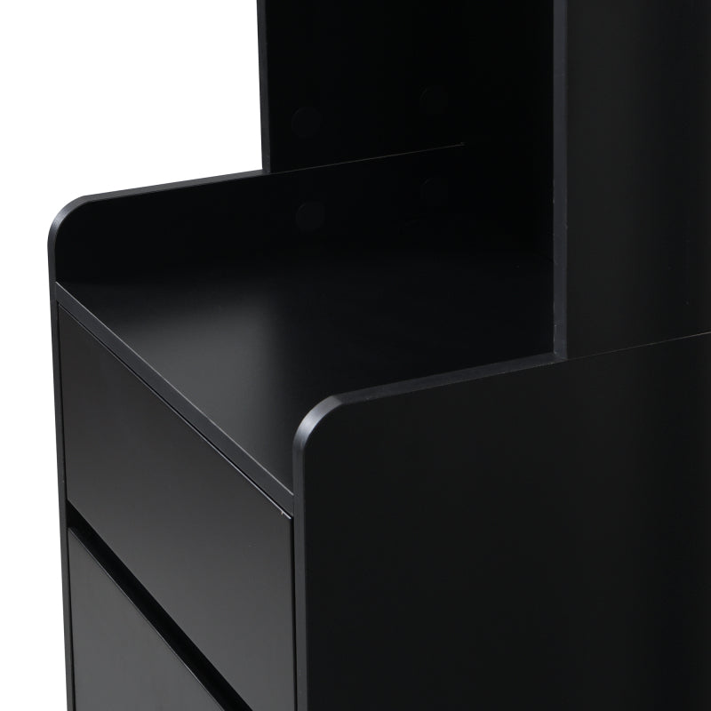 Flurgarderobe mit gepolsterter Aufbewahrungsbank, multifunktionaler Flur-Schuhschrank mit Stecktafel, moderne Garderobe mit 4 Haken für Eingangsbereich, Waschküche, Schwarz,H180/B100/T35 cm