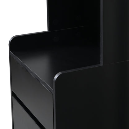 Flurgarderobe mit gepolsterter Aufbewahrungsbank, multifunktionaler Flur-Schuhschrank mit Stecktafel, moderne Garderobe mit 4 Haken für Eingangsbereich, Waschküche, Schwarz,H180/B100/T35 cm