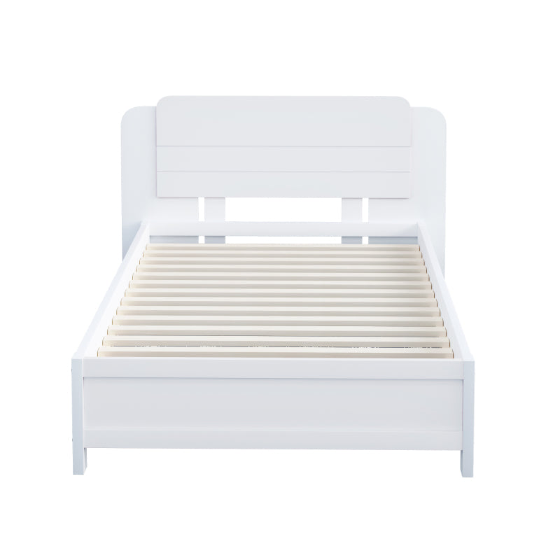 Holzbett 90*200 cm , Einzigartige und Minimalistische Form, Kopfteil mit Liniendesign, Kindereinzelbett, Weiß