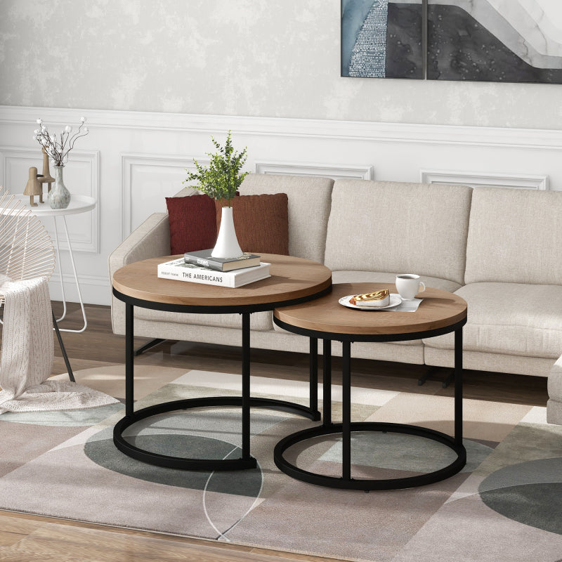 Runder Couchtisch 2er Set Satz Couchtisch Wohnzimmer Runder geschachtelter Beistelltisch 2 Runder Beistelltisch(Eiche)