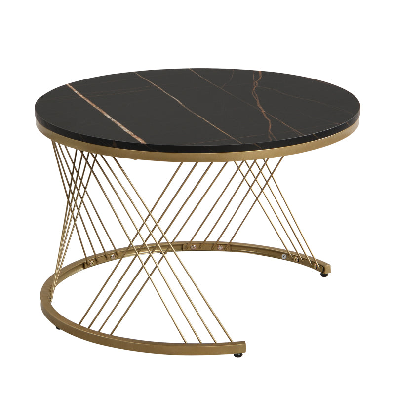 Eleganter zusammensetzbarer Couchtisch: Marmoroptik, Golddekor, Beistelltisch mit Schubladen – 2er-Set