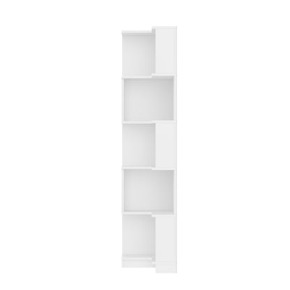 Eck Bücherregal,  L-förmiges Bücherregal, LED-Farbwechsel-Lichtleiste, Fernbedienung/App-Steuerung, weiß