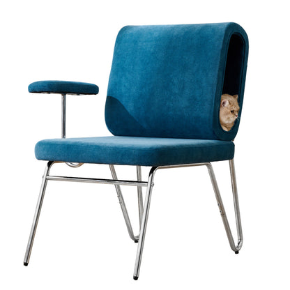 Bürostuhl mit integriertem Katzenbett - Haustierfreundlicher Stuhl, kratzfestes Material,schbreite Sitzfläche, austauschbare Armlehnen, menenfreundliches Design, Katzenbett in der Rückenlehne, Blue