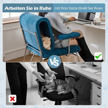 Bürostuhl mit integriertem Katzenbett - Haustierfreundlicher Stuhl, kratzfestes Material,schbreite Sitzfläche, austauschbare Armlehnen, menenfreundliches Design, Katzenbett in der Rückenlehne, Blue