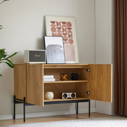 Sideboard mit 2 Türen und Metallbeinen, Buffet, Kommode mit Linien-Design, Maße: H 75 cm / B 100 cm / T 40 cm