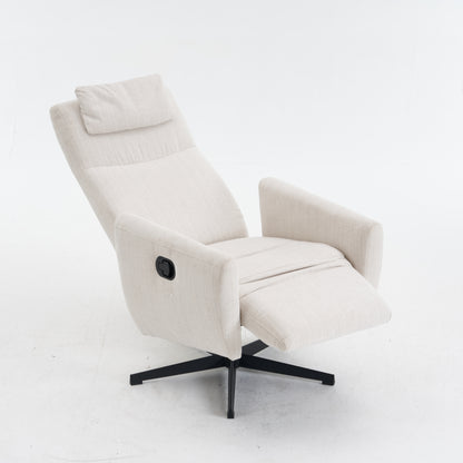 Bequemer Relaxsessel mit Liegefunktion – Chenille Fernsehsessel mit Fußstütze, drehbarer Stillsessel & Loungesessel für Wohnzimmer, modernes Sofa, Beige