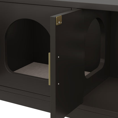 Versteckter Katzenschrank 140x40x45,5cm - 4-in-1 Katzenmöbel & Schuhbank, Katzentoilettenschrank mit Belüftung & Kratzmatte, Schwarz