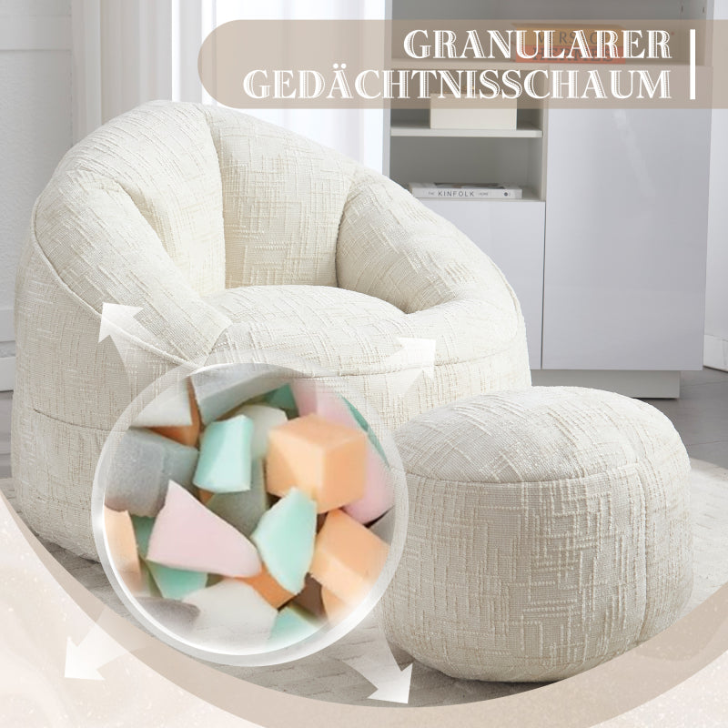 Sitzsack Sofa Stuhl für Erwachsene mit Fußstütze, Beige