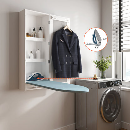 Wand-Bügelschrank mit Spiegel, Integriertes Bügelbrett klappbar, Bügelstation zur Wandmontage mit Stauraum