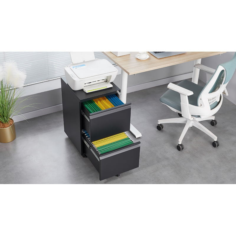 2 Drawer File Cabinet with Lock, Metal Under Desk Rolling Filing Cabinet fits Letter/Legal/A4 Size for Home Office, Mobile Filing Cabinet, Assemble Required, Black