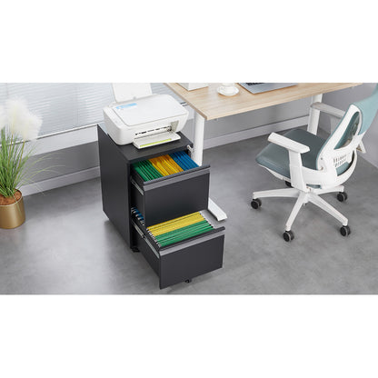 2 Drawer File Cabinet with Lock, Metal Under Desk Rolling Filing Cabinet fits Letter/Legal/A4 Size for Home Office, Mobile Filing Cabinet, Assemble Required, Black