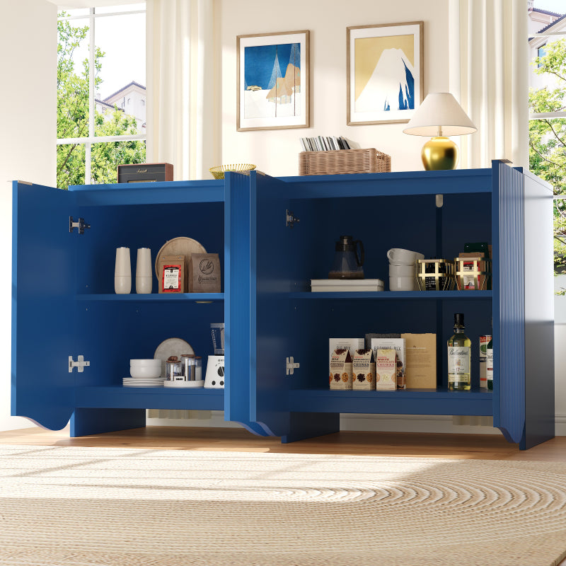 Sideboard(140×40×85cm), buffetschrank, cabinets, Esszimmer Wohnzimmer Aufbewahrungsschränke, Gemusterte Schränke, Freistehende Schränke, Küchenmöbel,Wellenmuster-Design, Blau
