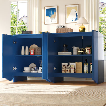 Sideboard(140×40×85cm), buffetschrank, cabinets, Esszimmer Wohnzimmer Aufbewahrungsschränke, Gemusterte Schränke, Freistehende Schränke, Küchenmöbel,Wellenmuster-Design, Blau