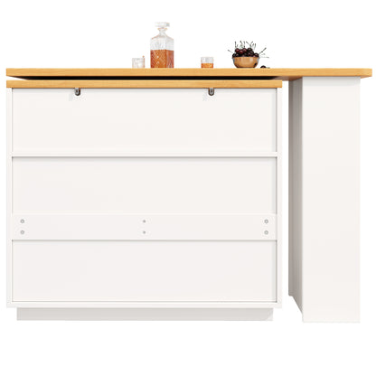 Bartisch ausziehbar 138-203cm, 360° drehbarer Stehtisch mit 6 Schubladen & Snack-Regal, moderner Küchentisch, Schreibtisch & Bar, Weiß