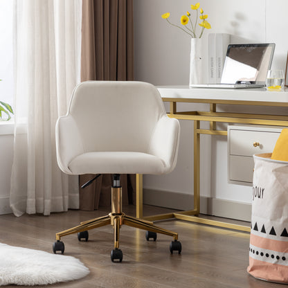 Neuer höhenverstellbarer Bürodrehstuhl aus Samtstoff für das Innenbüro mit goldenen Beinen, elfenbeinfarben