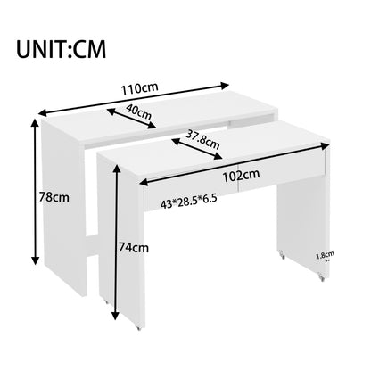 Regalschreibtisch + Kommode-2-in-1 Kompaktschreibtisch, ausziehbar, mit Rollen ausgestattet, flexibel kombinierbar, Faltbarer Schreibtisch
