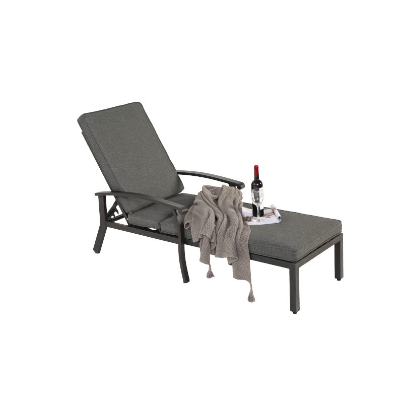 Lounge Patio Chair with Cotton Cushion, Adjustable Reclining Rust-Resistant Aluminum  Poolside Chaise Lounge Furniture, Waterproof Grey Cushion (1pc)