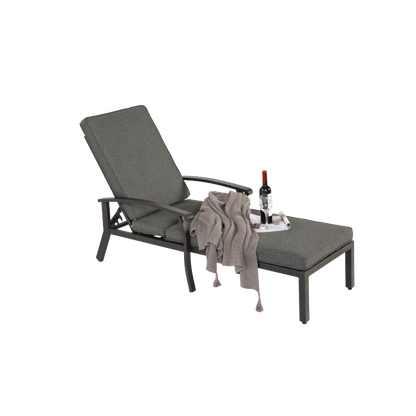 Lounge Patio Chair with Cotton Cushion, Adjustable Reclining Rust-Resistant Aluminum  Poolside Chaise Lounge Furniture, Waterproof Grey Cushion (1pc)