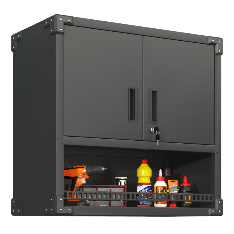 Metall Wandmontage Werkzeug Schrank mit Tür und Fach, Metallwandregal mit Schloss für Garage, Werkstatt, Büro - Umweltfreundlich, Robust, Montageerforderlich, H 77 cm × B 80 cm × T 30 cm