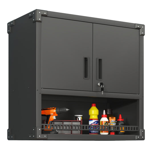 Metall Wandmontage Werkzeug Schrank mit Tür und Fach, Metallwandregal mit Schloss für Garage, Werkstatt, Büro - Umweltfreundlich, Robust, Montageerforderlich, H 77 cm × B 80 cm × T 30 cm
