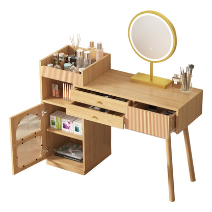 Schminktisch-Set, Kosmetiktisch mit LED-Spiegel und 3-Farbiger Beleuchtung, Schminktisch aus Holz für Schlafzimmerstudio - Maße: B120/H90/T40 cm(ohne Hocker) (Old sku: RN3198724AAA)