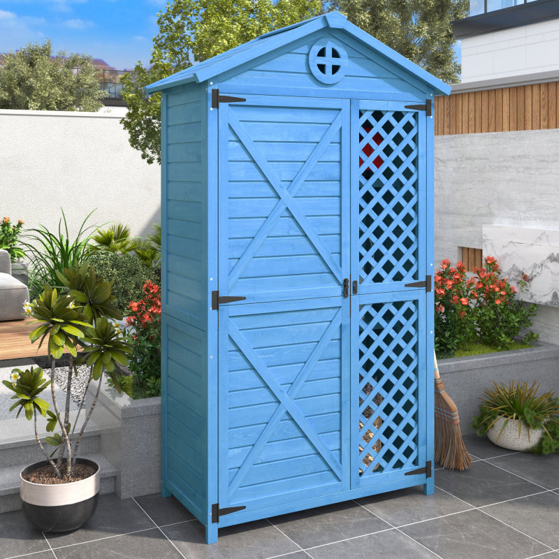 Outdoor Holz Gartenmöbel Aufbewahrungsschuppen, Werkzeughaus für Garten, Terrasse, verblassungsfrei, wetterfest, wartungsfrei, umweltfreundlich, sicher und geschützt, blau