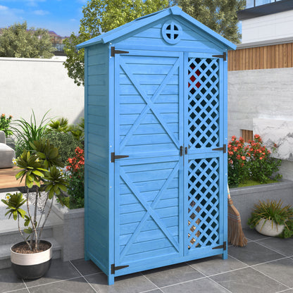 Outdoor Holz Gartenmöbel Aufbewahrungsschuppen, Werkzeughaus für Garten, Terrasse, verblassungsfrei, wetterfest, wartungsfrei, umweltfreundlich, sicher und geschützt, blau