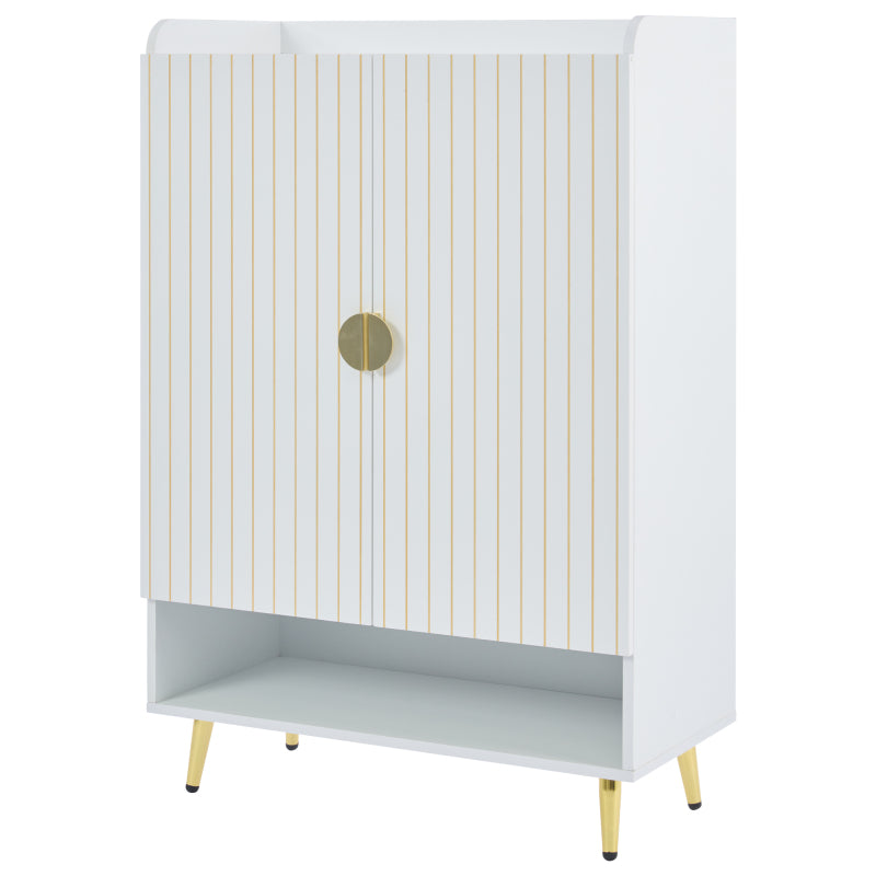 Moderner Paar-Tür-Schuhschrank, Foyer-Schrank-Speicher-Organisator-Schuhschrank, MDF-Schuhschrank, 3-stufiger Schuhschrank weiß, offene untere Schublade, 75*35*110cm, Tragfähigkeit 20KG