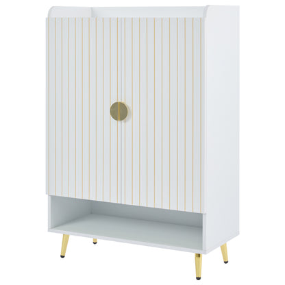 Moderner Paar-Tür-Schuhschrank, Foyer-Schrank-Speicher-Organisator-Schuhschrank, MDF-Schuhschrank, 3-stufiger Schuhschrank weiß, offene untere Schublade, 75*35*110cm, Tragfähigkeit 20KG