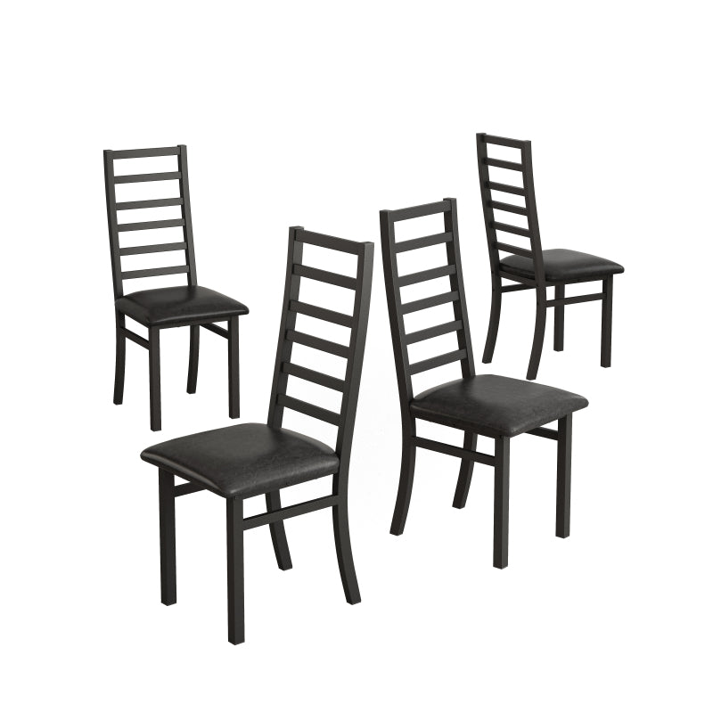 Metal Dining Chairs Set of 4, Steel Legs and PU Leather Seats, High Back Armless Dining Chairs, for Kitchen, Living Room, Black