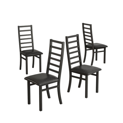 Metal Dining Chairs Set of 4, Steel Legs and PU Leather Seats, High Back Armless Dining Chairs, for Kitchen, Living Room, Black