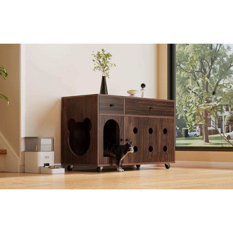 Katzenschrank/Katzenhaus mit abnehmbare Sandablassplatte, geruchsisoliert, ohne Katzenklo, 100×45×66 cm, Nussbaumfarbe