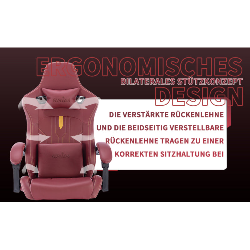 Gaming Stuhl Computerstuhl Ergonomischer Gaming Chair mit Fußstütze Bürostuhl Ergonomischer Computerstuhl mit Lendenwirbelstütze Rot