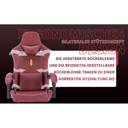 Gaming Stuhl Computerstuhl Ergonomischer Gaming Chair mit Fußstütze Bürostuhl Ergonomischer Computerstuhl mit Lendenwirbelstütze Rot