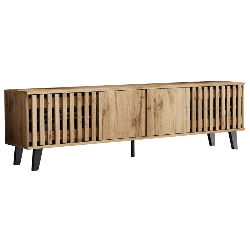 180 x 40 x 55 cm TV-Schrank, Lowboards  in Originalholzfarbe, 8 separate Ablagefächer, TV-Ständer, TV-Konsolen-Entertainment-Center passend für 70-Zoll-Fernseher, geeignet für Wohnzimmer