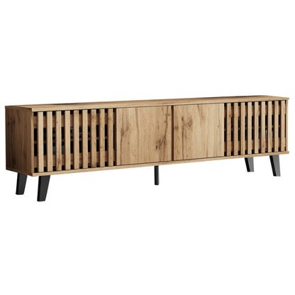 180 x 40 x 55 cm TV-Schrank, Lowboards  in Originalholzfarbe, 8 separate Ablagefächer, TV-Ständer, TV-Konsolen-Entertainment-Center passend für 70-Zoll-Fernseher, geeignet für Wohnzimmer