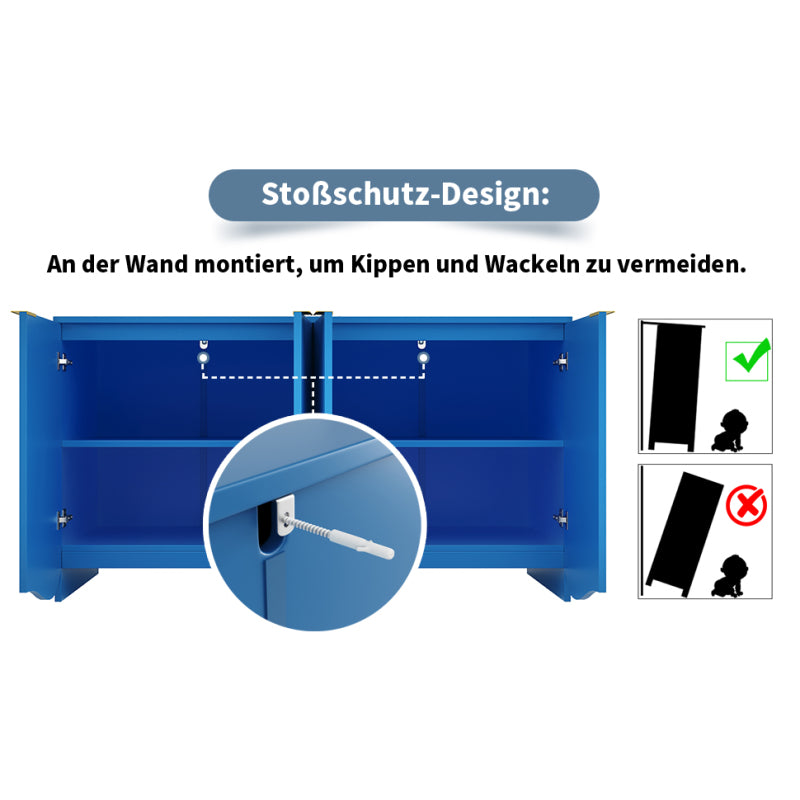 Sideboard(140×40×85cm), buffetschrank, cabinets, Esszimmer Wohnzimmer Aufbewahrungsschränke, Gemusterte Schränke, Freistehende Schränke, Küchenmöbel,Wellenmuster-Design, Blau
