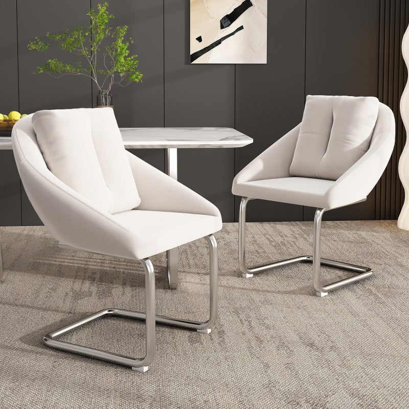 Esszimmerstuhl aus Samt, 2er-Set mit Kissen, entspannender Drehstuhl, gewölbte Stützbeine, Beige