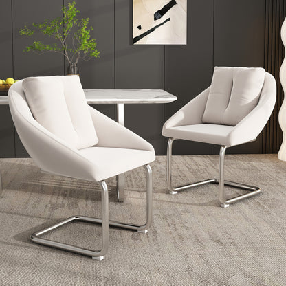Esszimmerstuhl aus Samt, 2er-Set mit Kissen, entspannender Drehstuhl, gewölbte Stützbeine, Beige